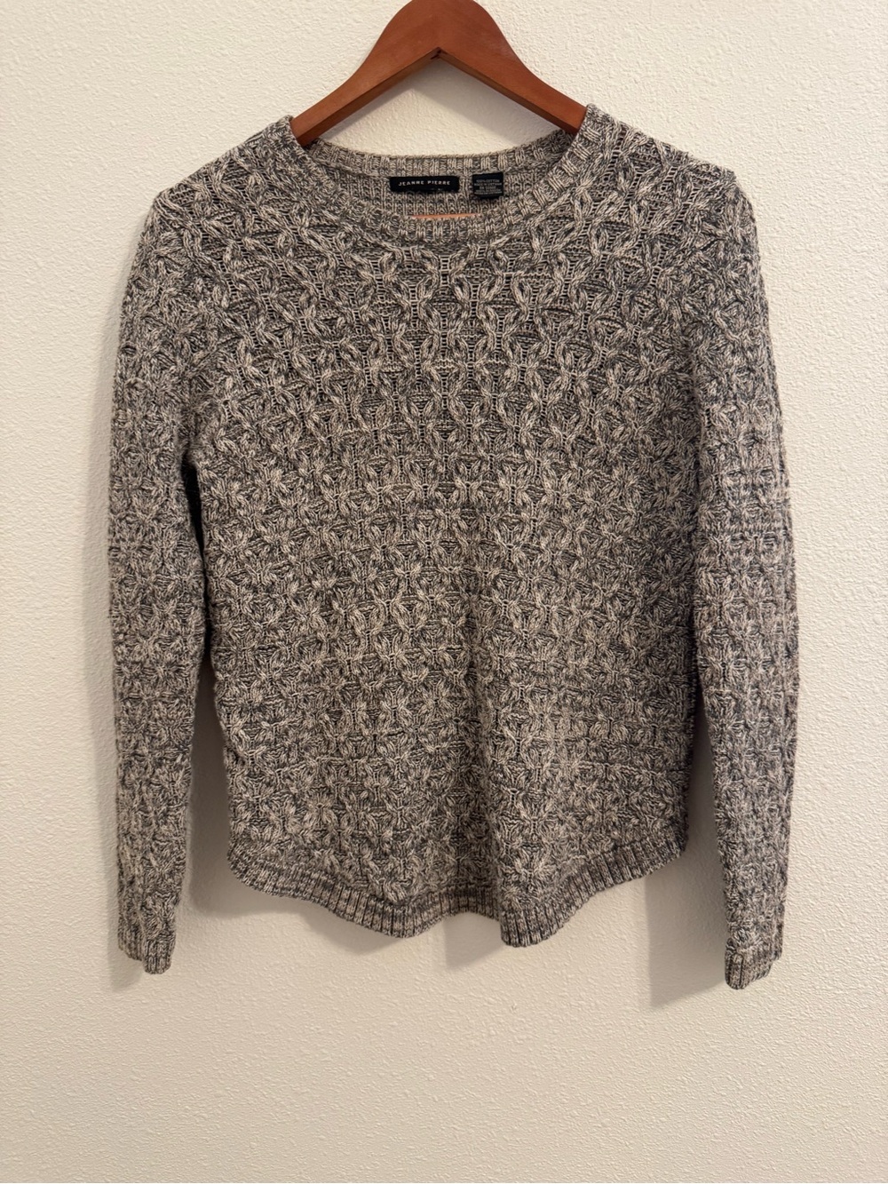 Jeanne Pierre 100% Cotton Cable Knit Sweater Gray Beige Size Medium